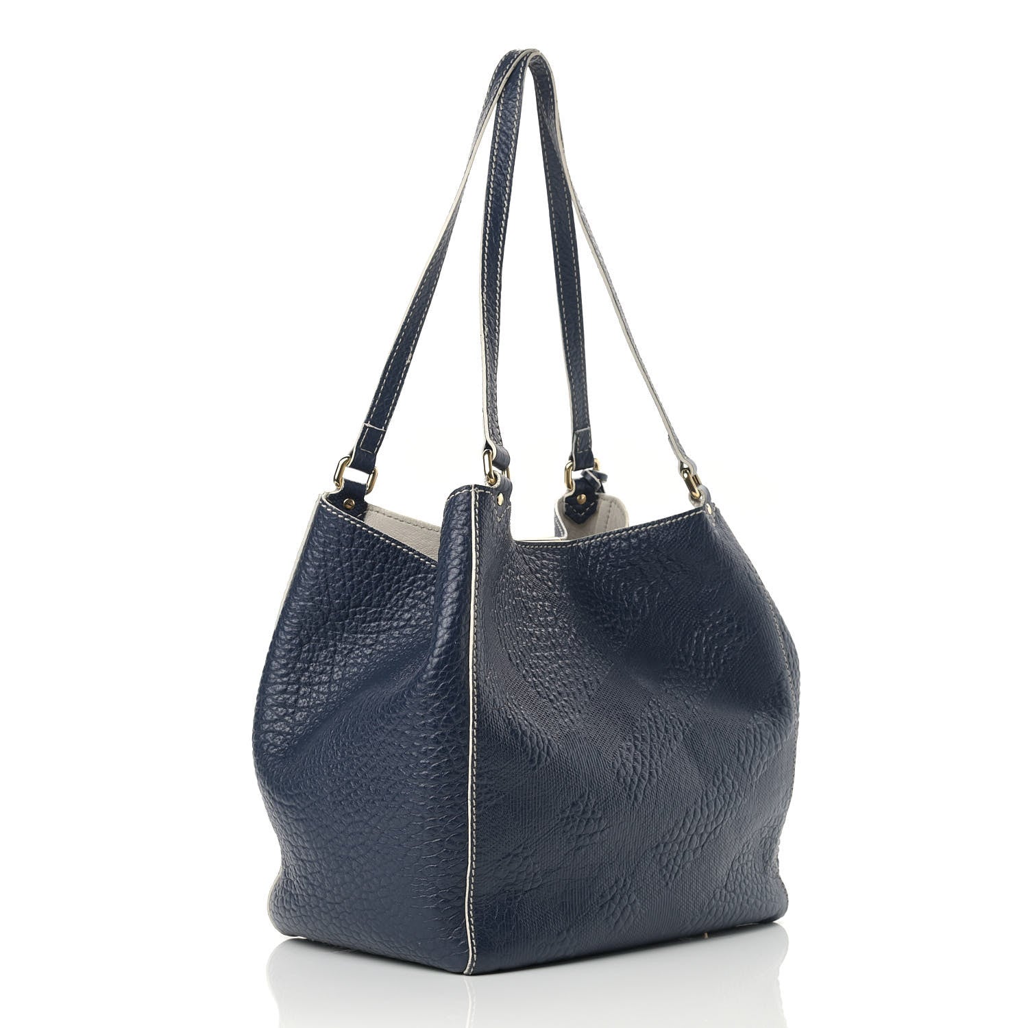 Burberry Signature Grain Calfskin Check Embossed Small Canterbury Tote Blue Carbon 3 of 17