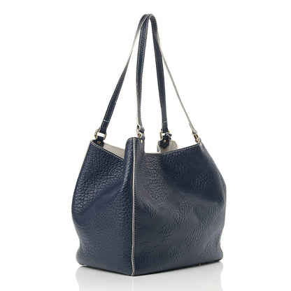 Burberry Signature Grain Calfskin Check Embossed Small Canterbury Tote Blue Carbon 3 of 17