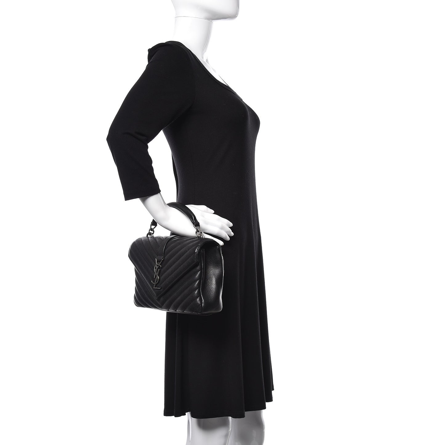 Sheepskin Matelasse Chevron Monogram Medium College Bag Black