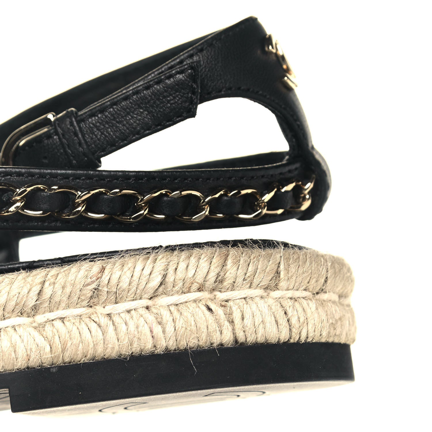 Chanel Lambskin Chain CC Thong Espadrille Sandals 37 Black 9 of 11