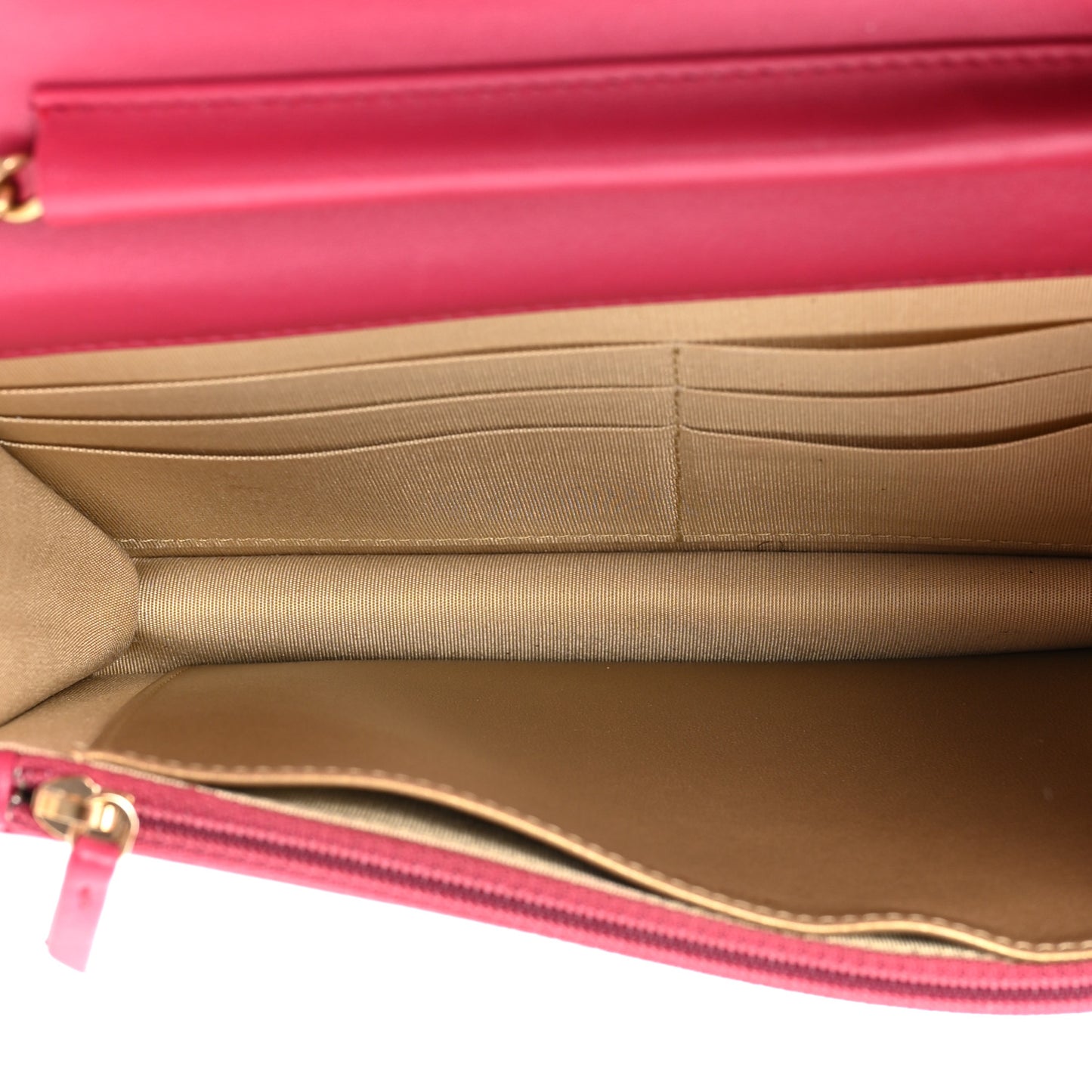 Lambskin Quilted CC Pearl Crush Wallet on Chain WOC Dark Pink