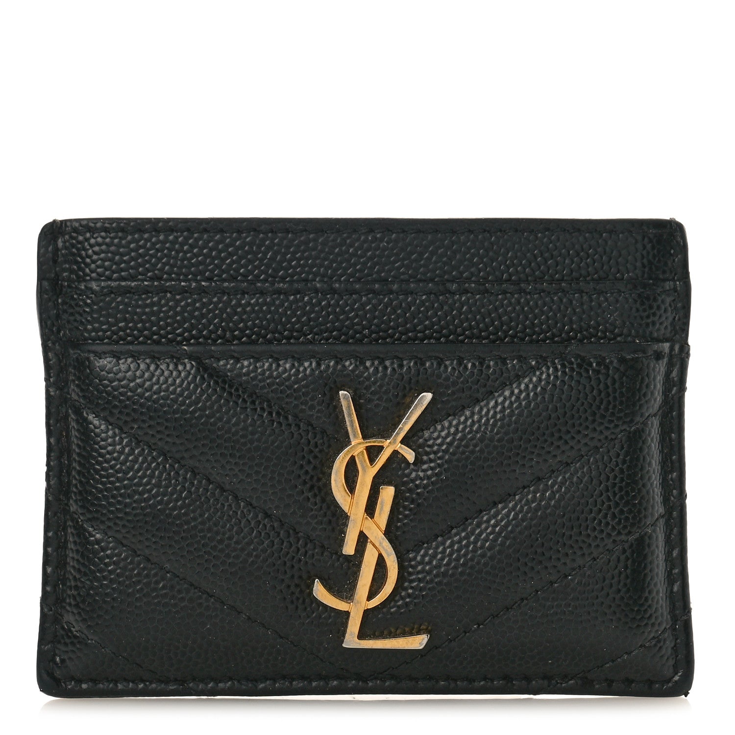 Saint Laurent Grain De Poudre Matelasse Chevron Monogram Credit Card Case Black 1 of 10