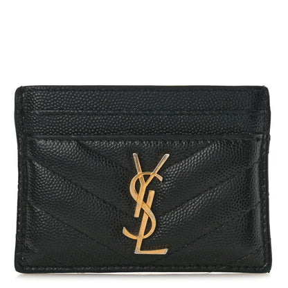 Saint Laurent Grain De Poudre Matelasse Chevron Monogram Credit Card Case Black 1 of 10
