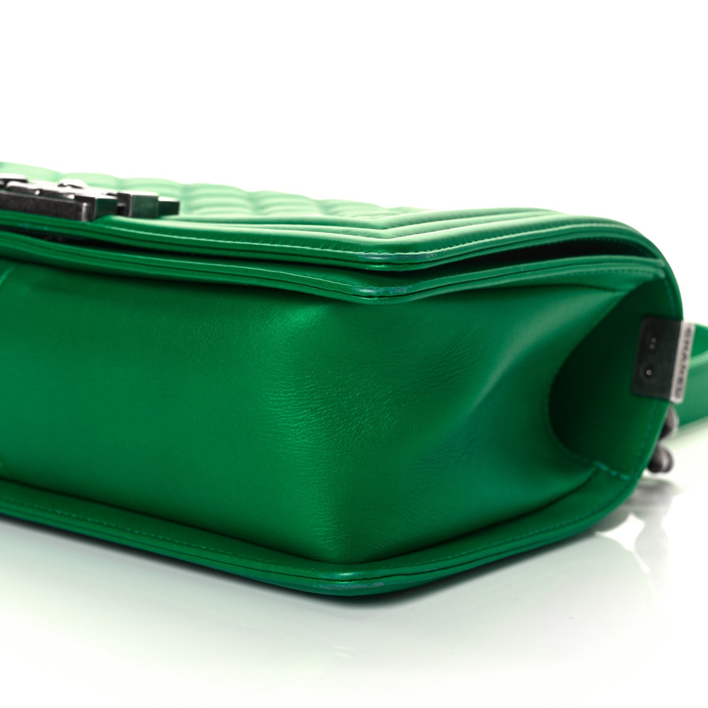 Metallic Calfskin Quilted Medium Boy Flap Green