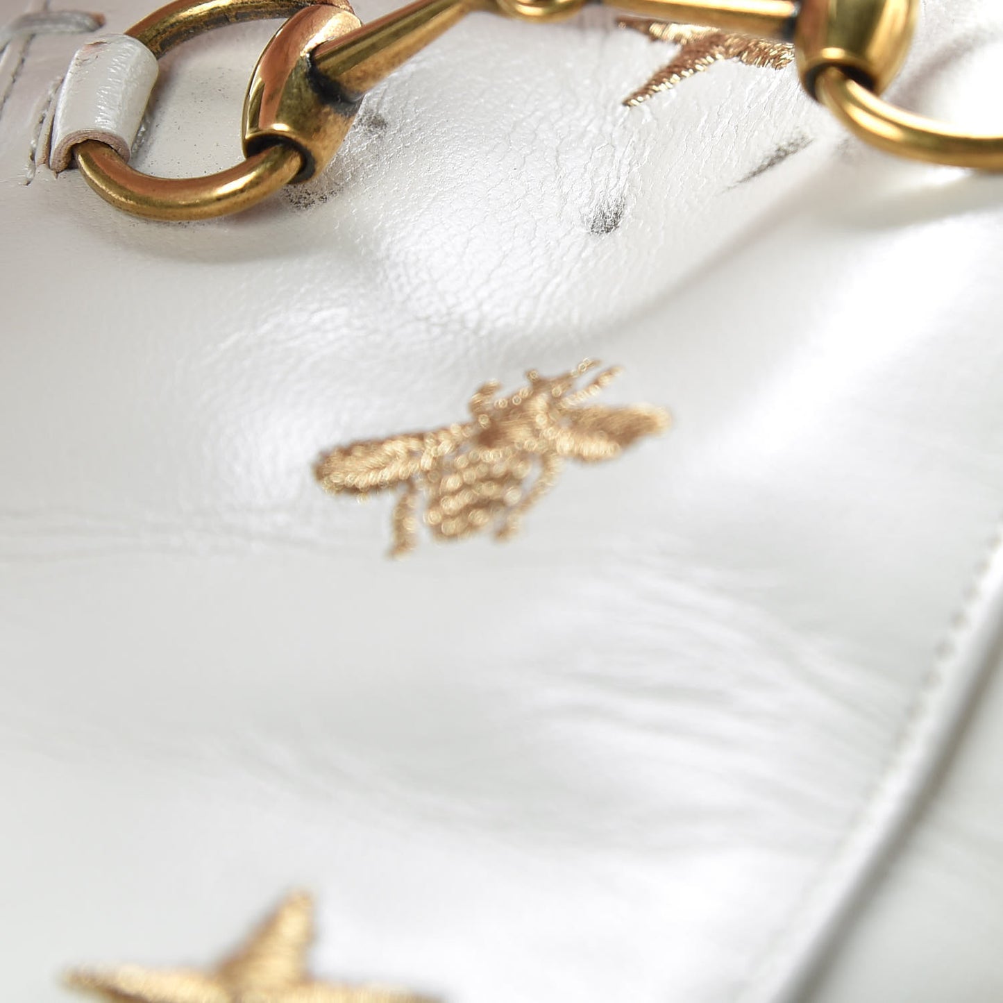 Goatskin Bee Star Embroidered Womens Princetown Slippers 38.5 Mystic White