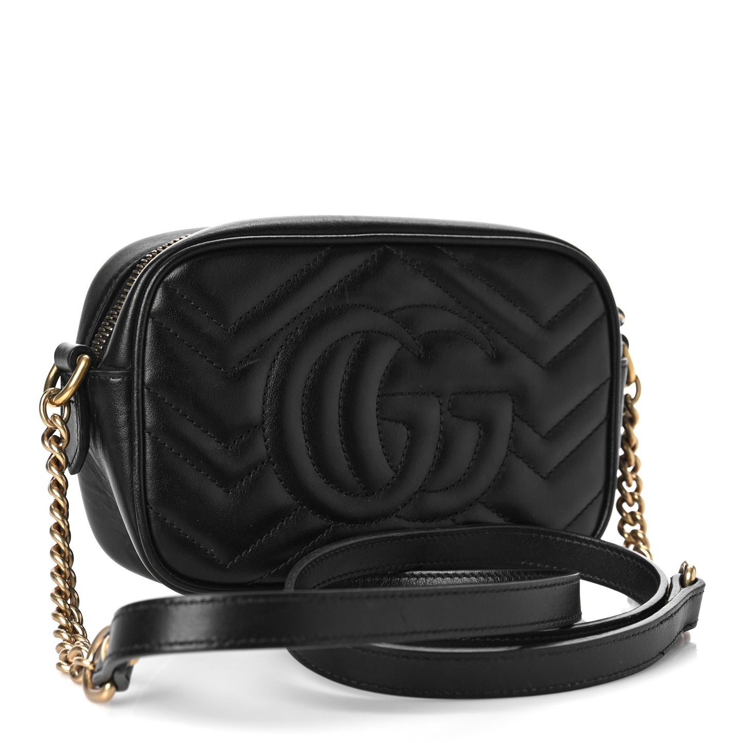 Calfskin Matelasse Mini GG Marmont Chain Shoulder Bag Black