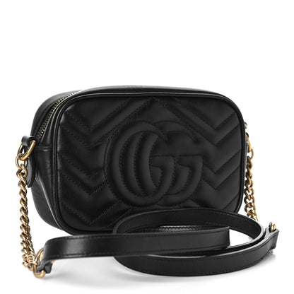 Gucci Calfskin Matelasse Mini GG Marmont Chain Shoulder Bag Black 3 of 14