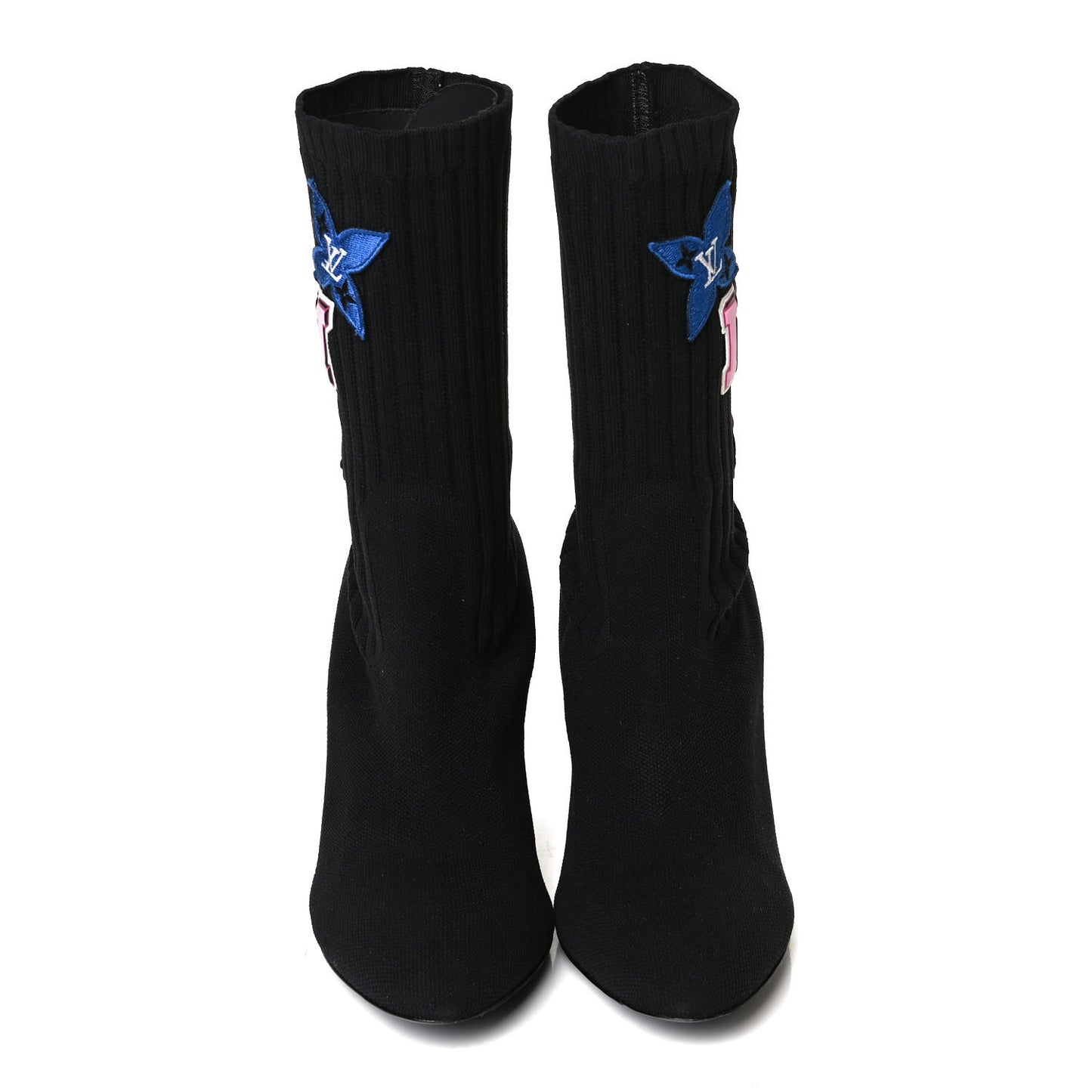 Stretch Fabric LV Black Heart Sock Ankle Boots 40 Black