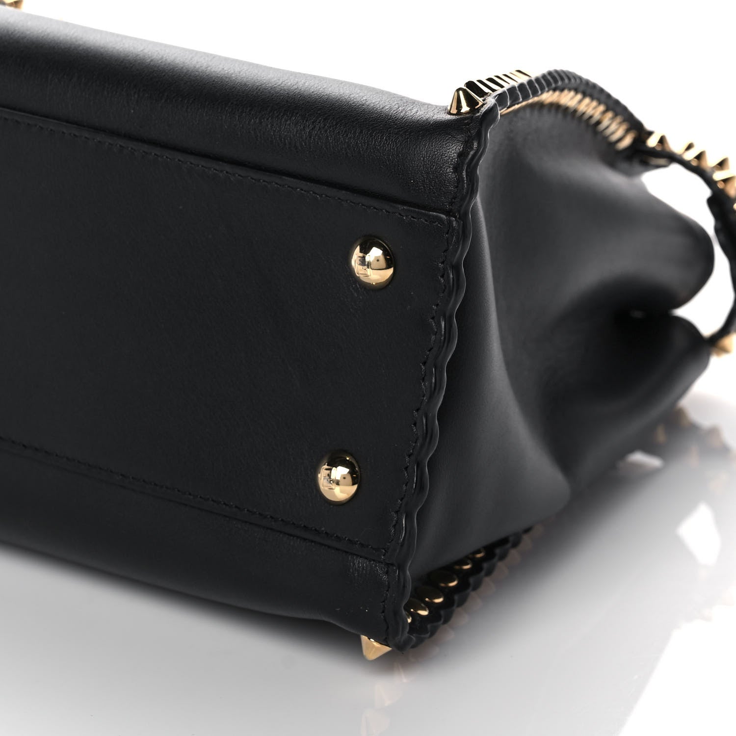 Fendi Vitello Seta Shiny Nappa Scalloped Studded Medium Peekaboo Iconic Satchel Black 9 of 11
