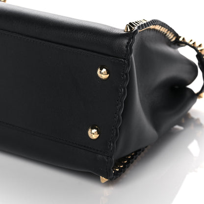 Fendi Vitello Seta Shiny Nappa Scalloped Studded Medium Peekaboo Iconic Satchel Black 9 of 11