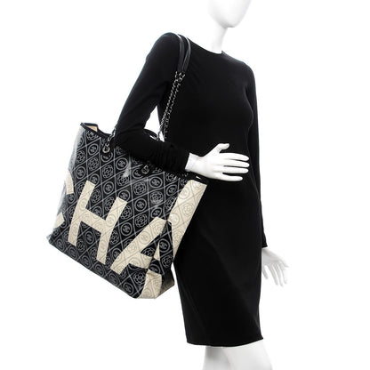 Chanel Coated Canvas Camellia Large Shopping Tote Black Beige 2 of 11