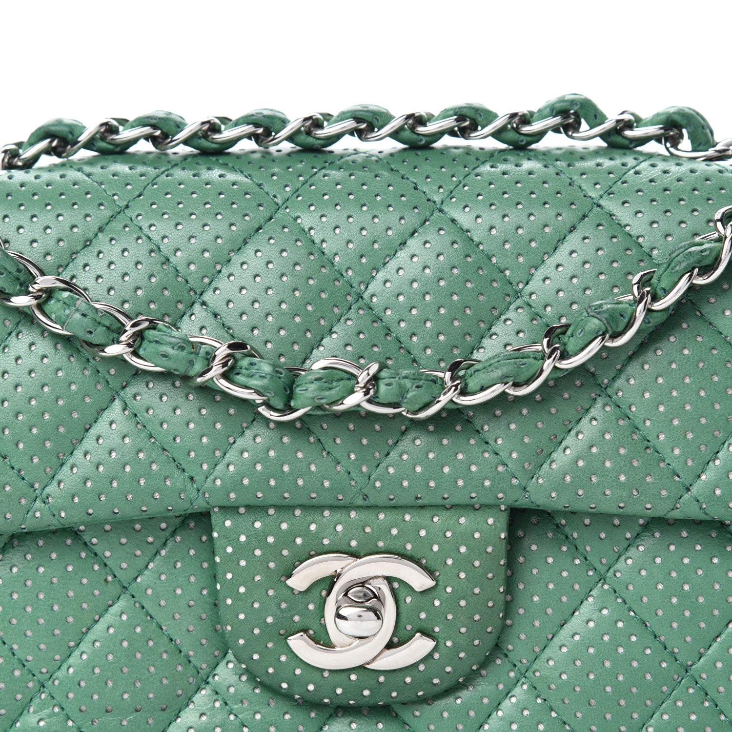 Chanel Lambskin Perforated East West Flap Green 10 of 10