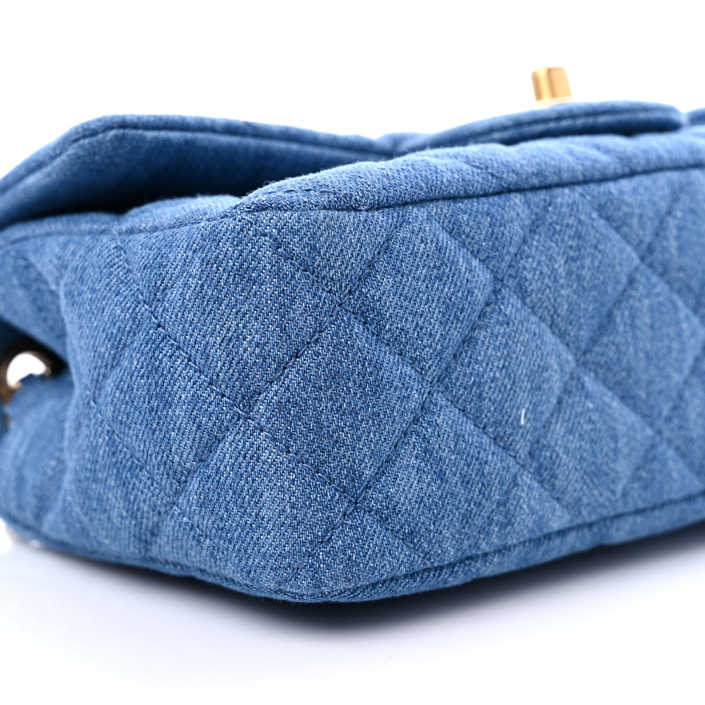 Denim Quilted Mini Pearl Crush Rectangular Flap Blue