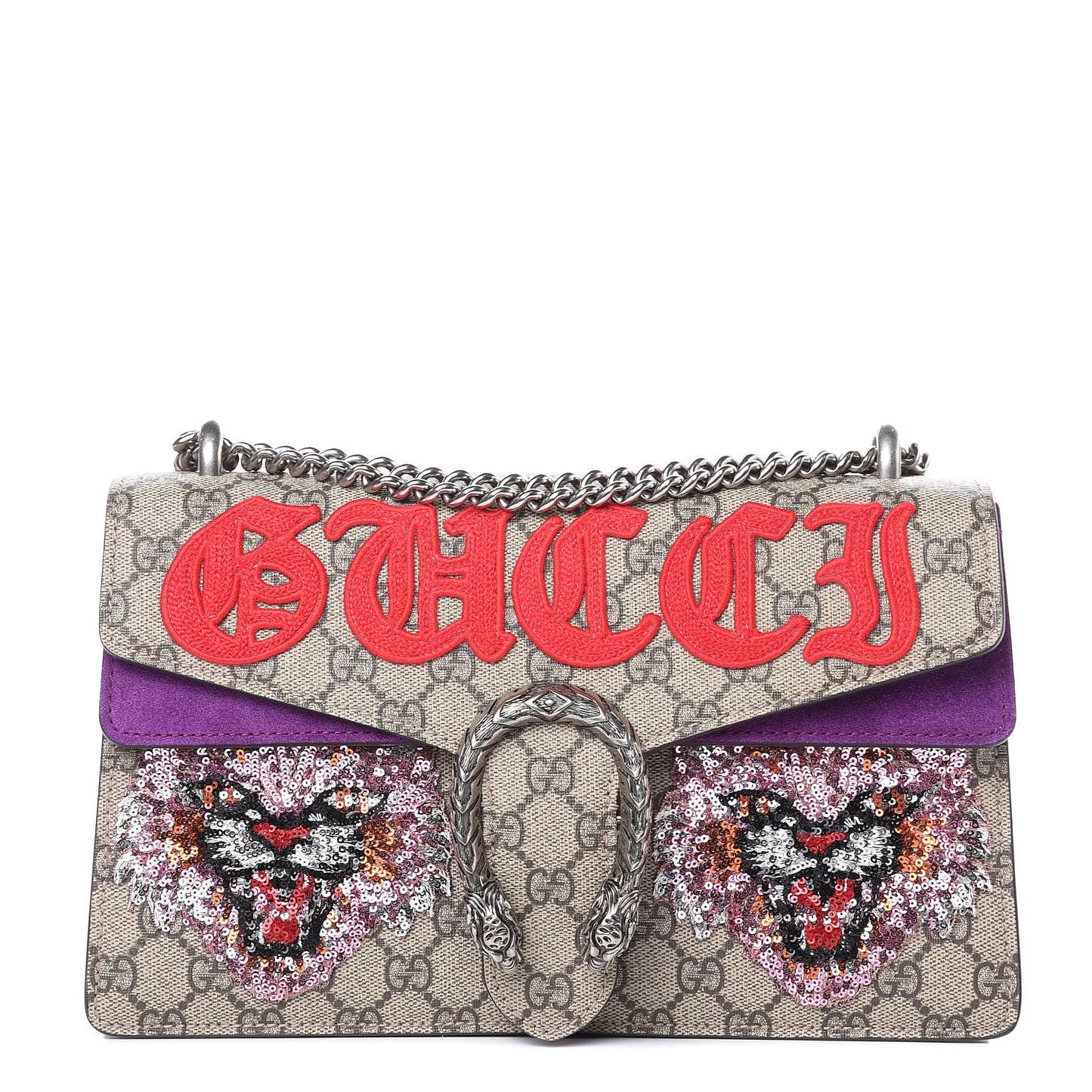 GG Supreme Monogram Embroidered Small Dionysus Shoulder Bag Purple