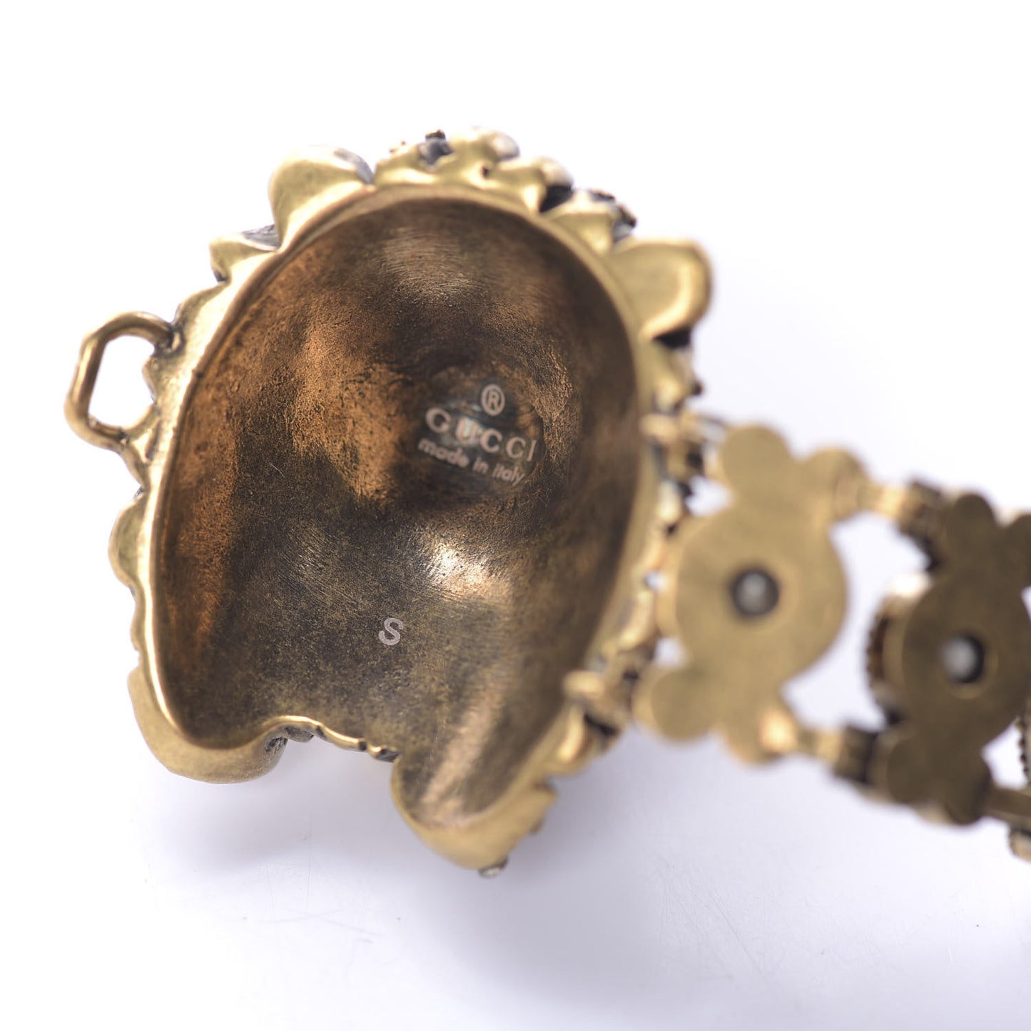 Metal Crystal Lion Head Bracelet S Aged Gold Multicolor