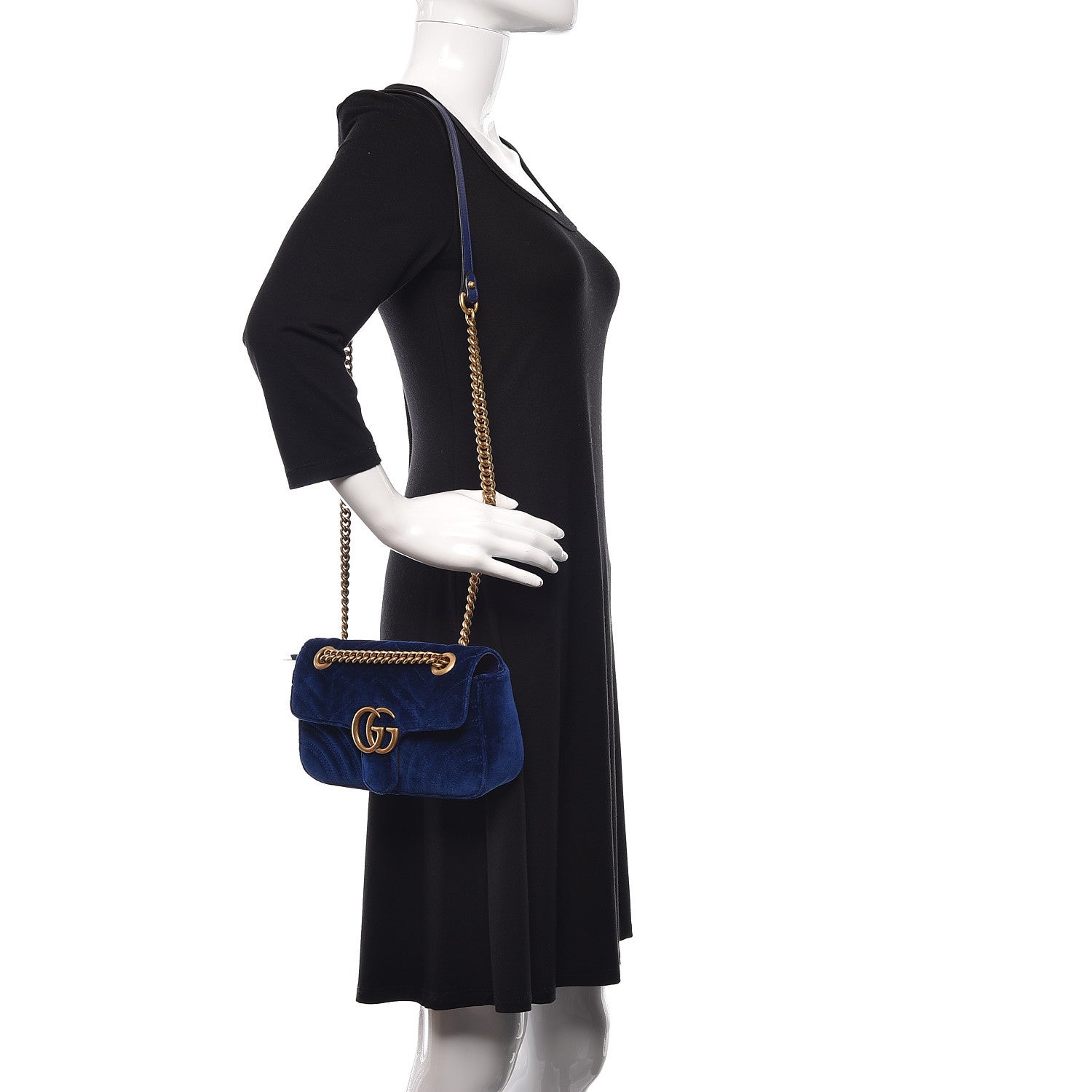 Gucci Velvet Matelasse Mini GG Marmont Shoulder Bag Cobalt Blue 2 of 11
