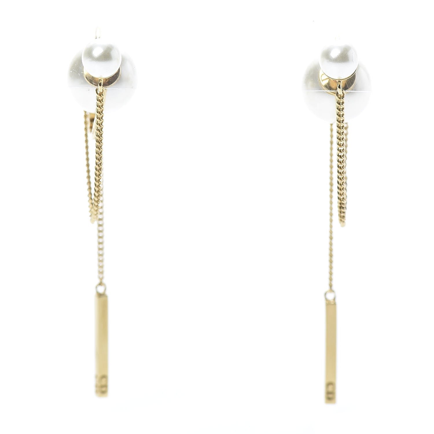 Christian Dior Pearl Tribales Dangle Chain Earrings Gold 1 of 5