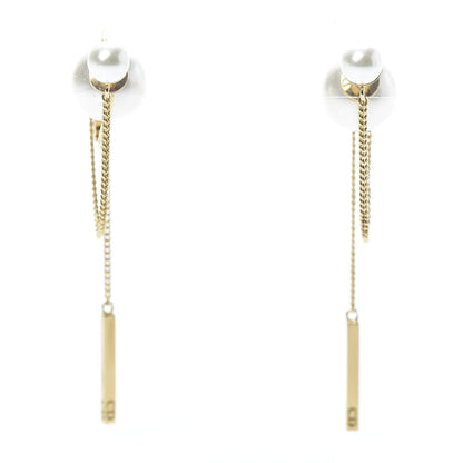 Christian Dior Pearl Tribales Dangle Chain Earrings Gold 1 of 5