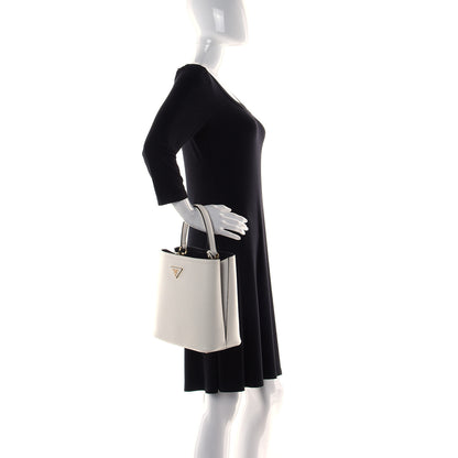 Prada Saffiano Cuir Medium Panier Bucket Bag Bianco Black 2 of 9