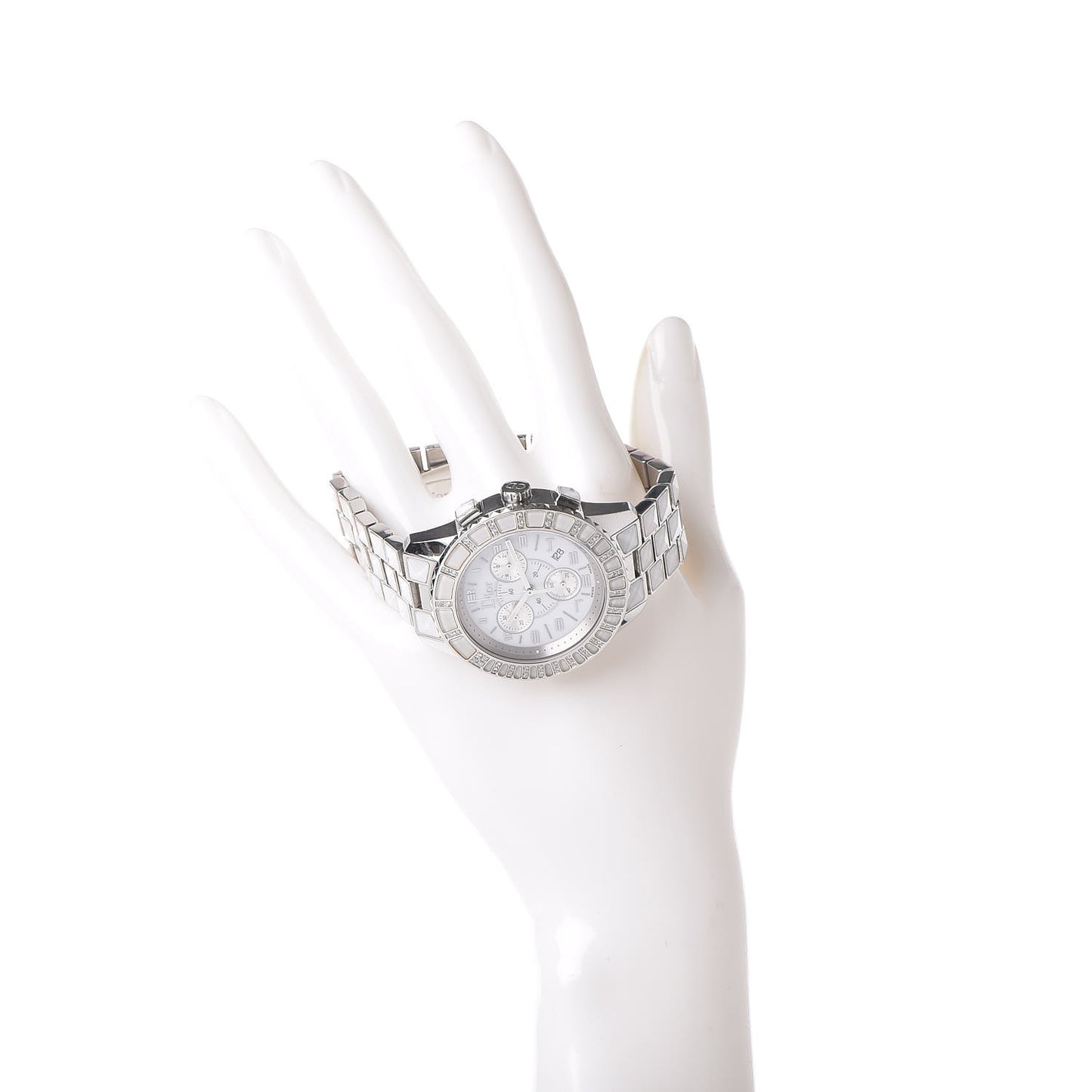 Stainless Steel Diamond Sapphire 38mm Christal Chronograph Quartz Watch White