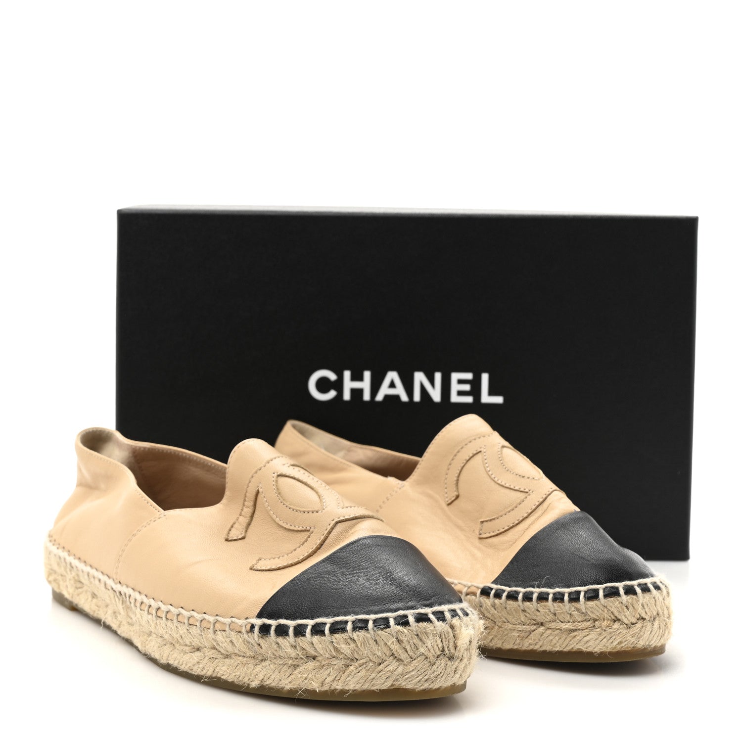 Chanel Lambskin CC Espadrilles 38 Beige Black 10 of 10