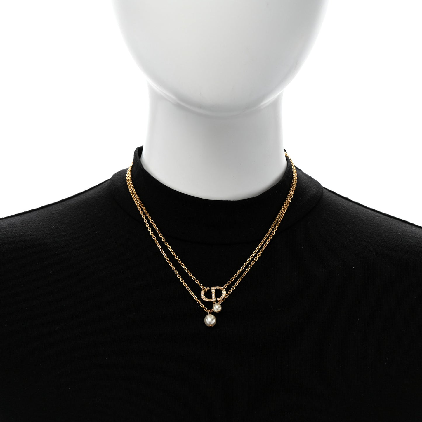 Metal Crystal Pearl CD Necklace Gold