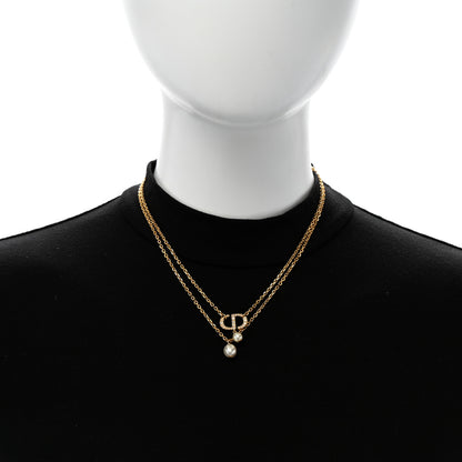 Christian Dior Metal Crystal Pearl CD Necklace Gold 2 of 6