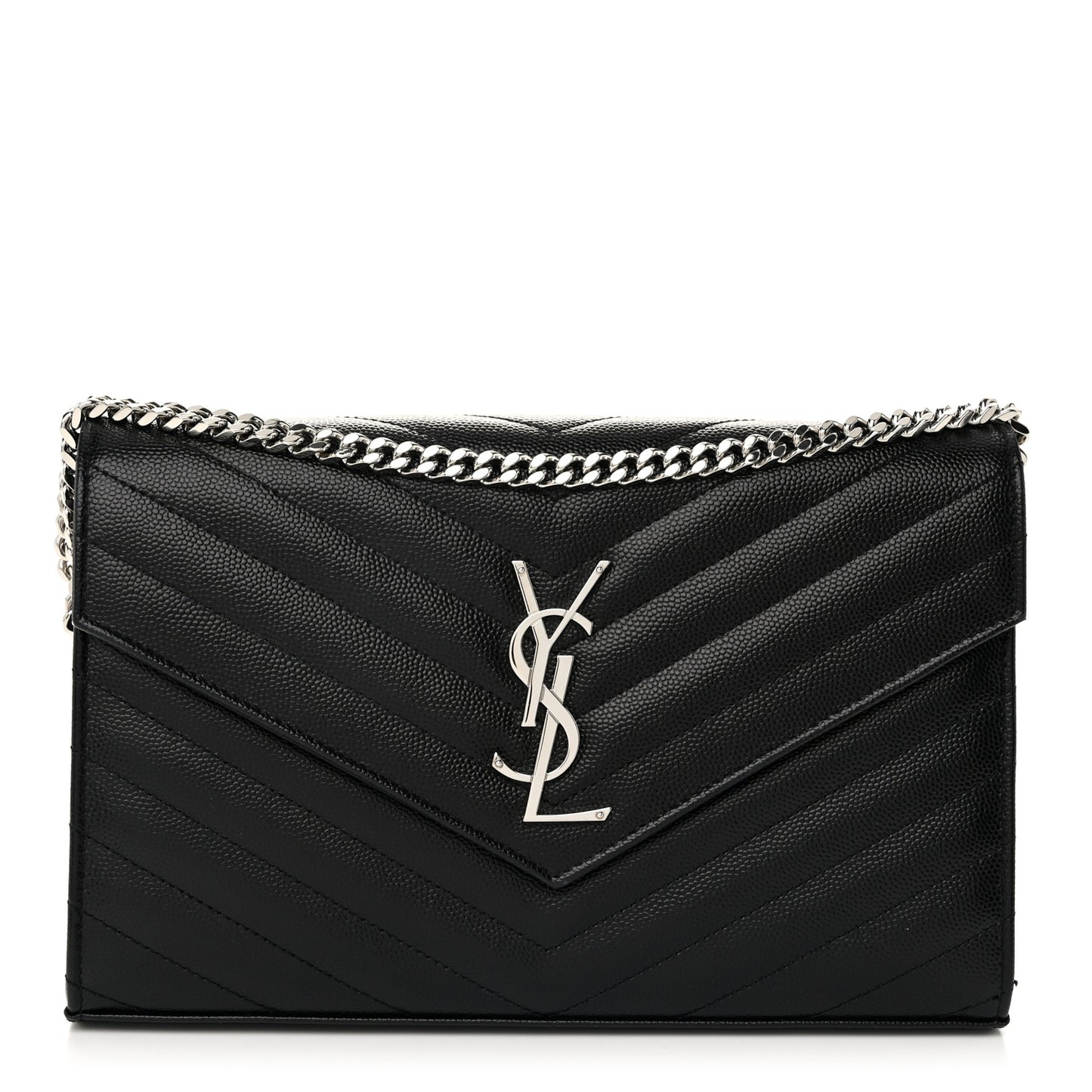 Grain De Poudre Matelasse Chevron Monogram Chain Wallet Black