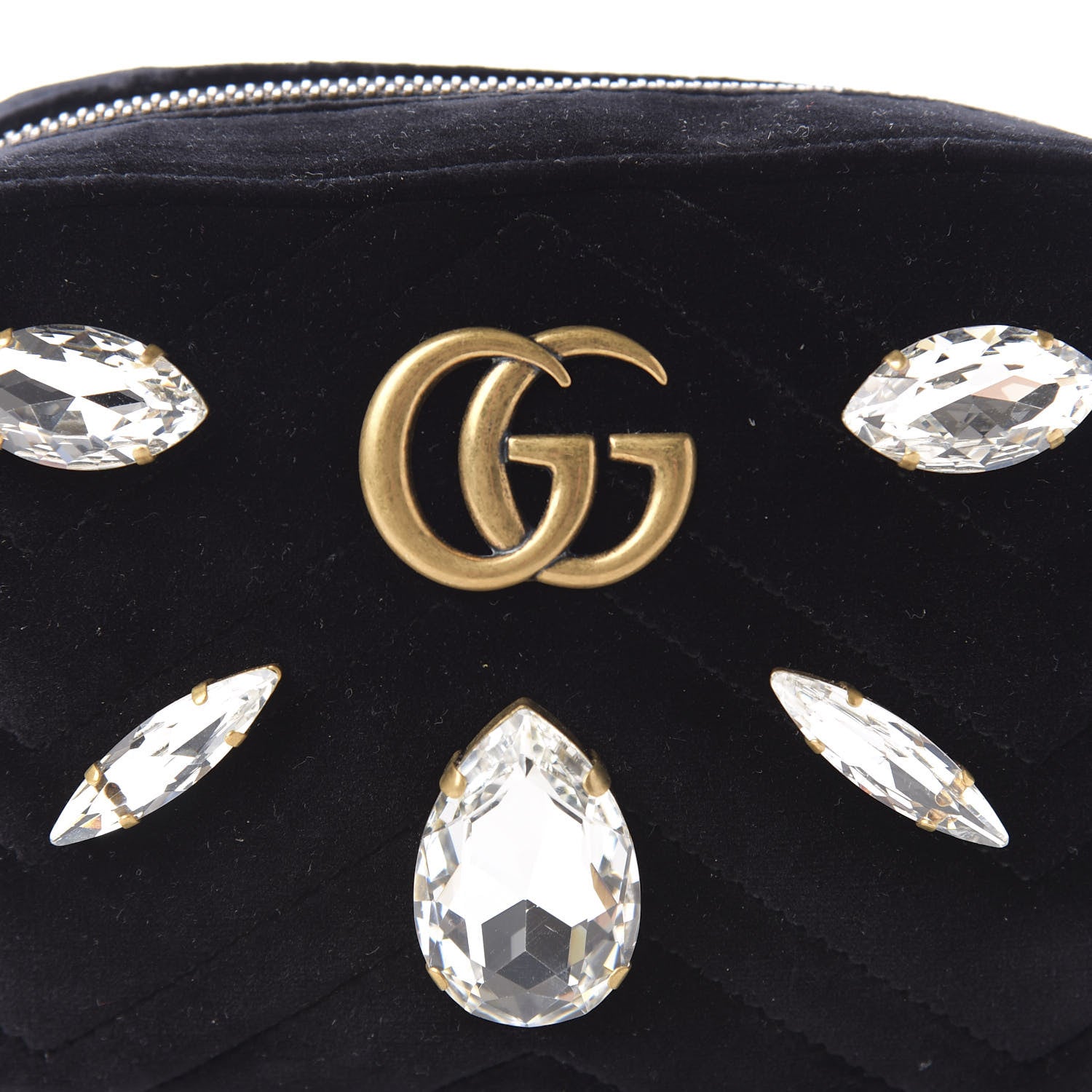 Gucci Velvet Matelasse Marquise Crystals Mini GG Marmont Chain Shoulder Bag Black 10 of 10