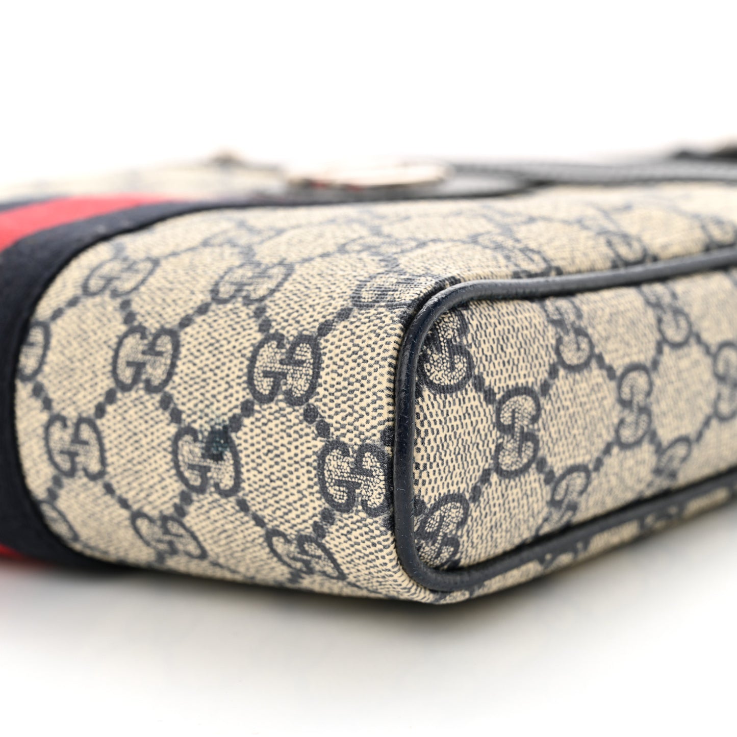 GG Supreme Monogram Textured Dollar Calfskin Web Small Ophidia Messenger Bag Beige Blue