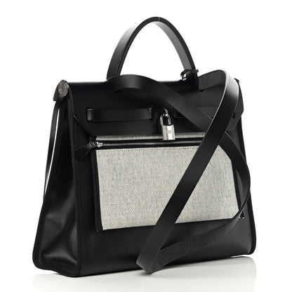 Hermes Toile H Berline Vache Hunter Herbag Zip PM 31 Black Ecru 4 of 15
