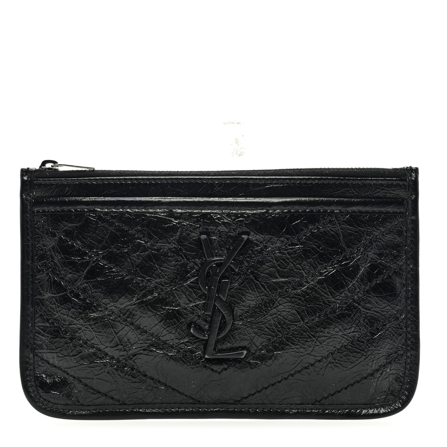 Crinkled Calfskin Matelasse Monogram Niki Bill Pouch Black