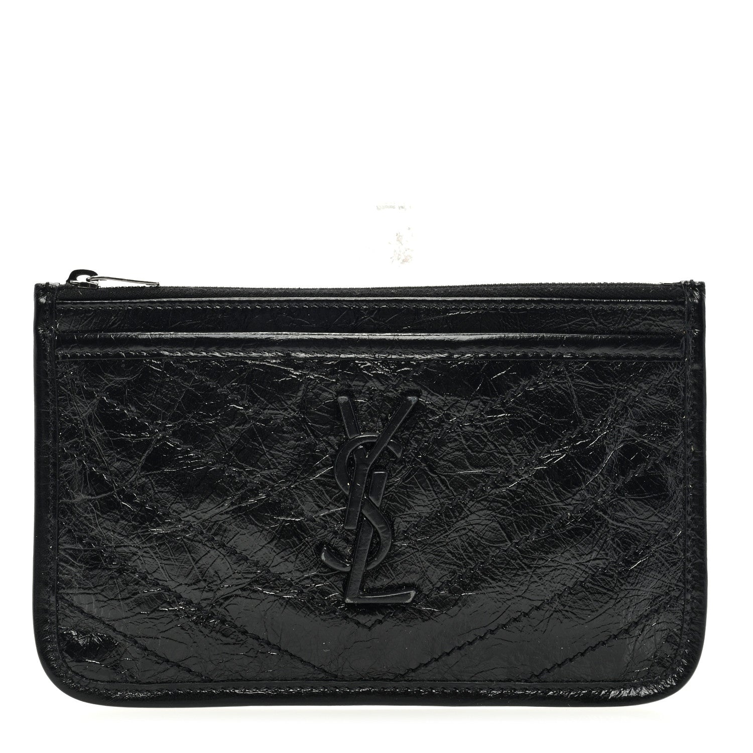 Saint Laurent Crinkled Calfskin Matelasse Monogram Niki Bill Pouch Black 1 of 6