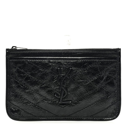 Saint Laurent Crinkled Calfskin Matelasse Monogram Niki Bill Pouch Black 1 of 6