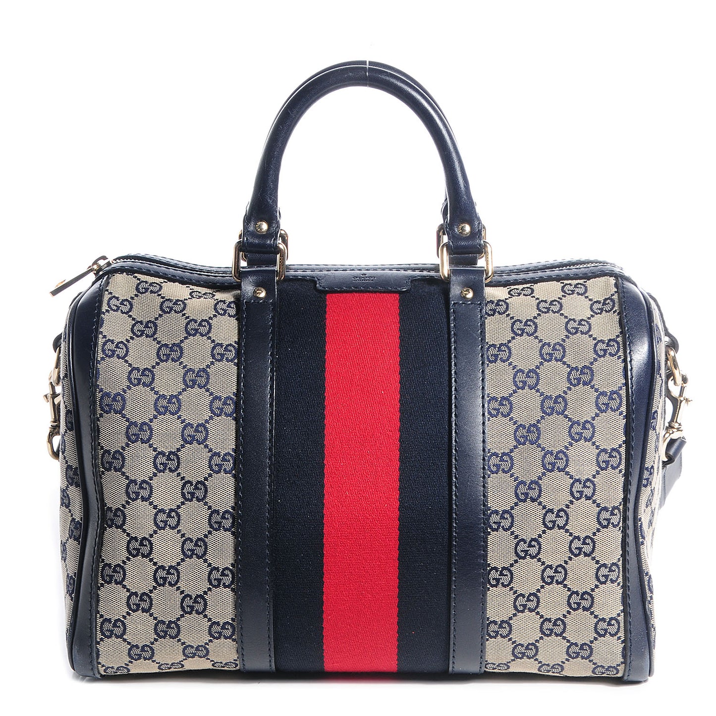 Monogram Selleria Calfskin Vintage Web Medium Boston Beige Blue