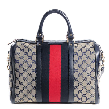 Gucci Monogram Selleria Calfskin Vintage Web Medium Boston Beige Blue 1 of 8