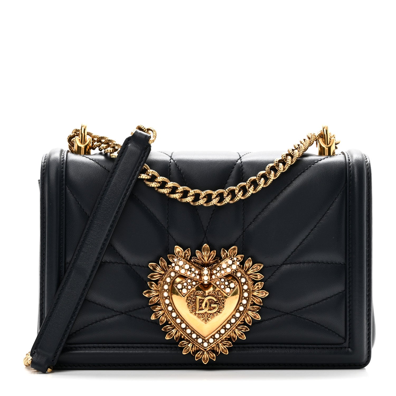 Dolce & Gabbana Calfskin Medium Devotion Crossbody Bag Navy 1 of 10