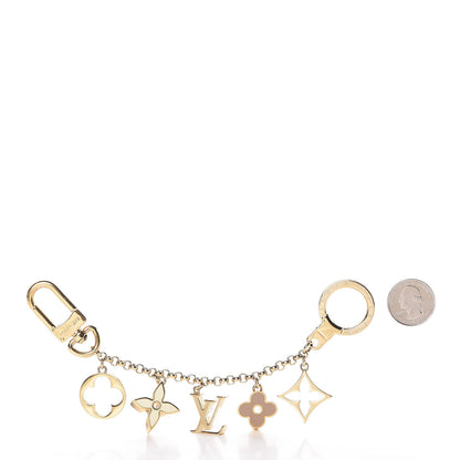 Louis Vuitton Brass Enamel Fleur De Monogram Bag Charm Chain Gold 2 of 5