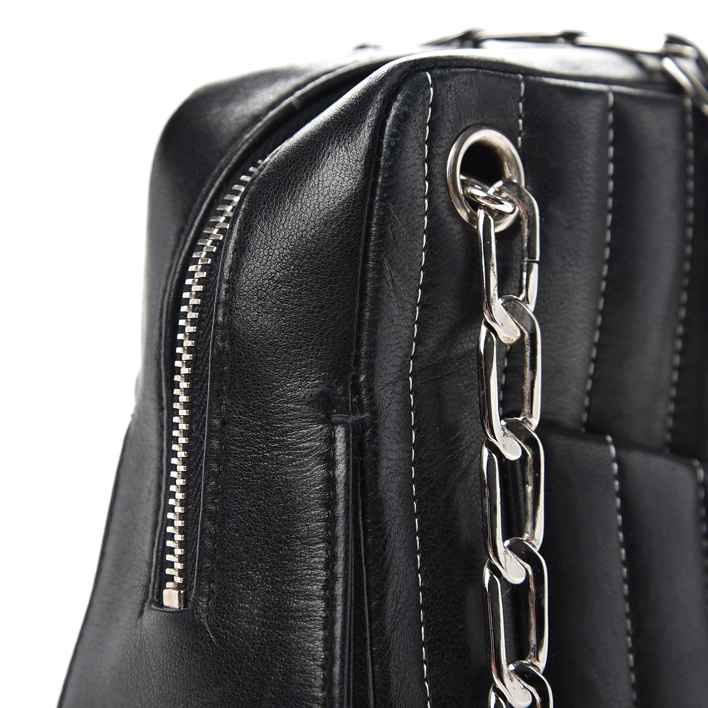 Lambskin Vertical Quilted Mademoiselle Small Camera Case Black