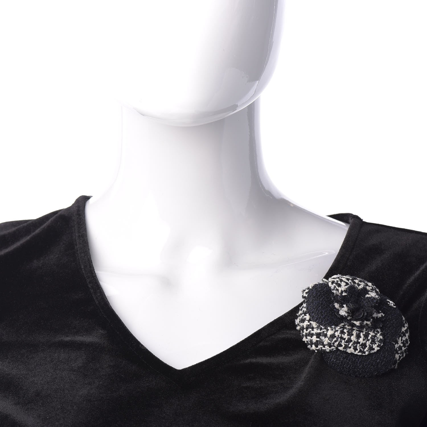 Chanel Tweed Camellia Pin Brooch Navy Blue White 2 of 4