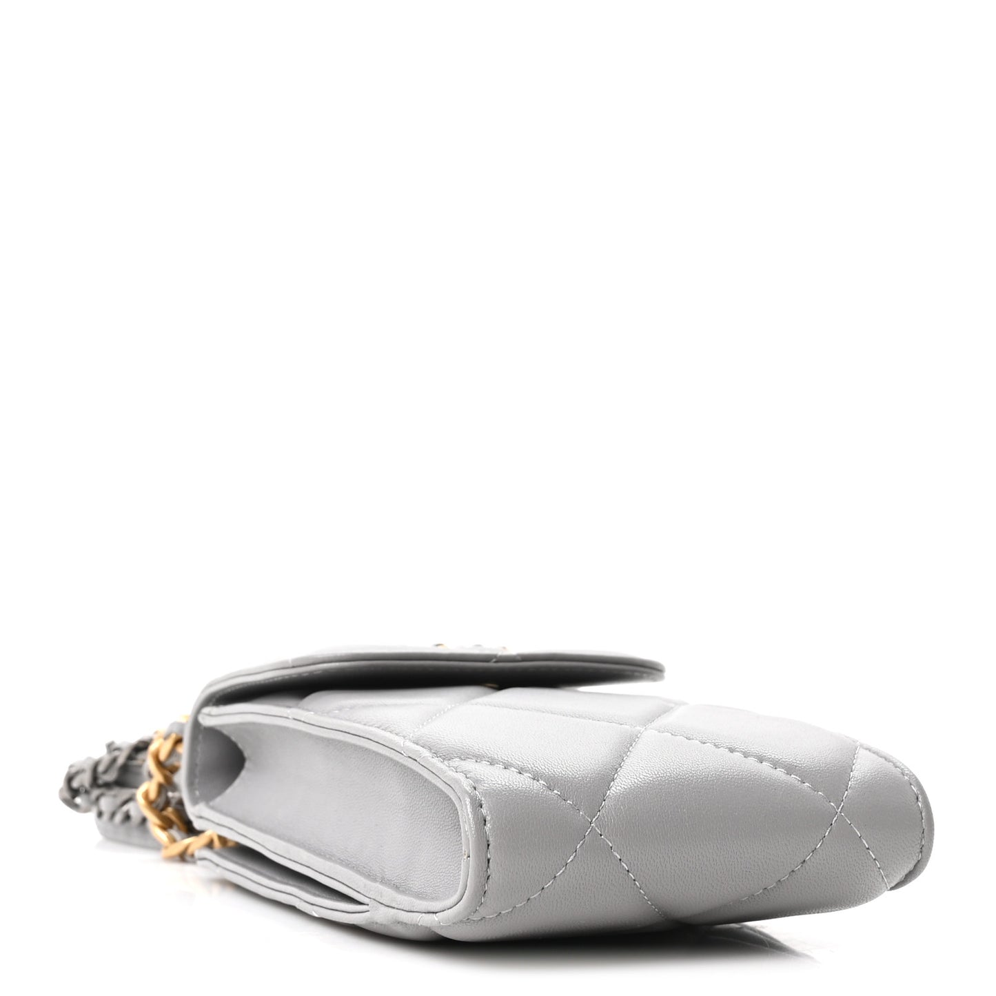 Lambskin Quilted Chanel 19 Phone Holder With Chain Grey