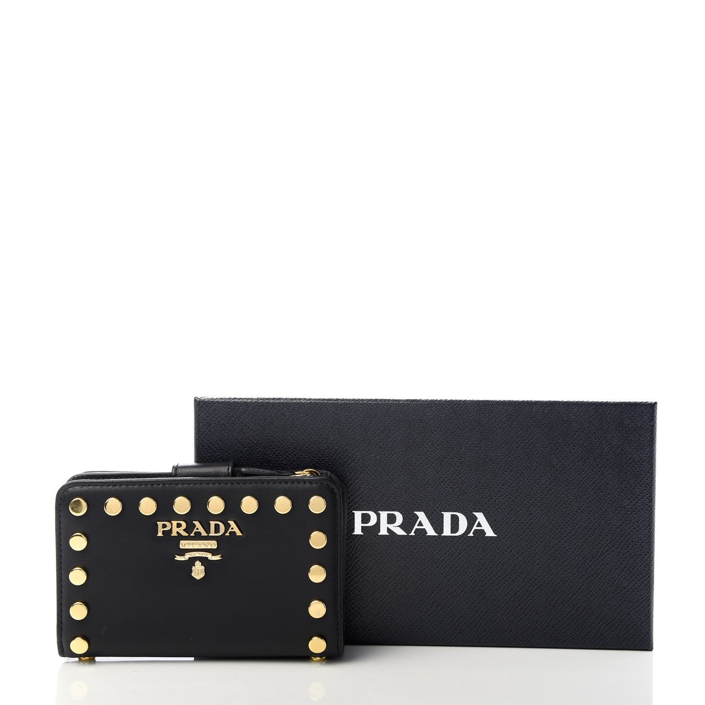 Soft Calfskin Studded Compact Wallet Black