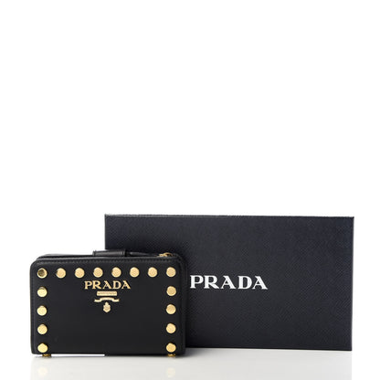 Prada Soft Calfskin Studded Compact Wallet Black 7 of 7