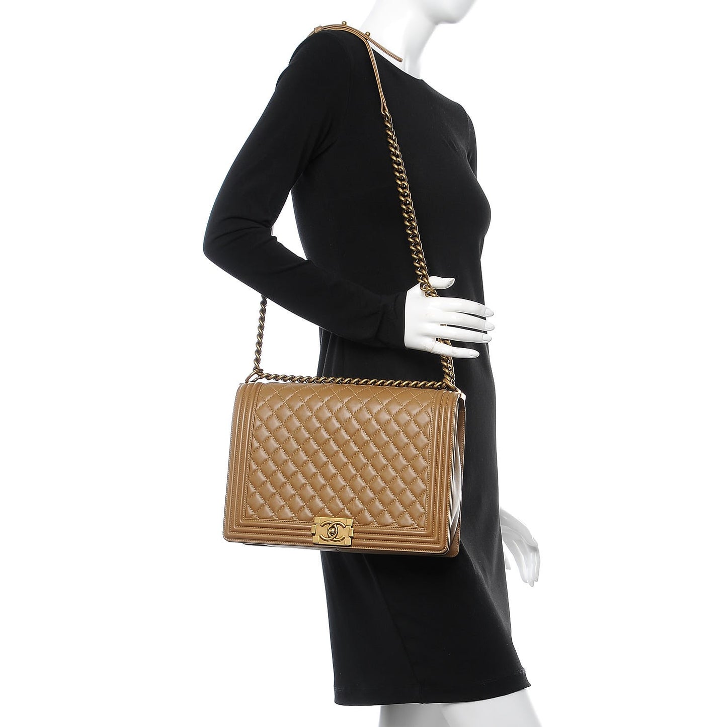 Lambskin Quilted Large Boy Flap Dark Beige