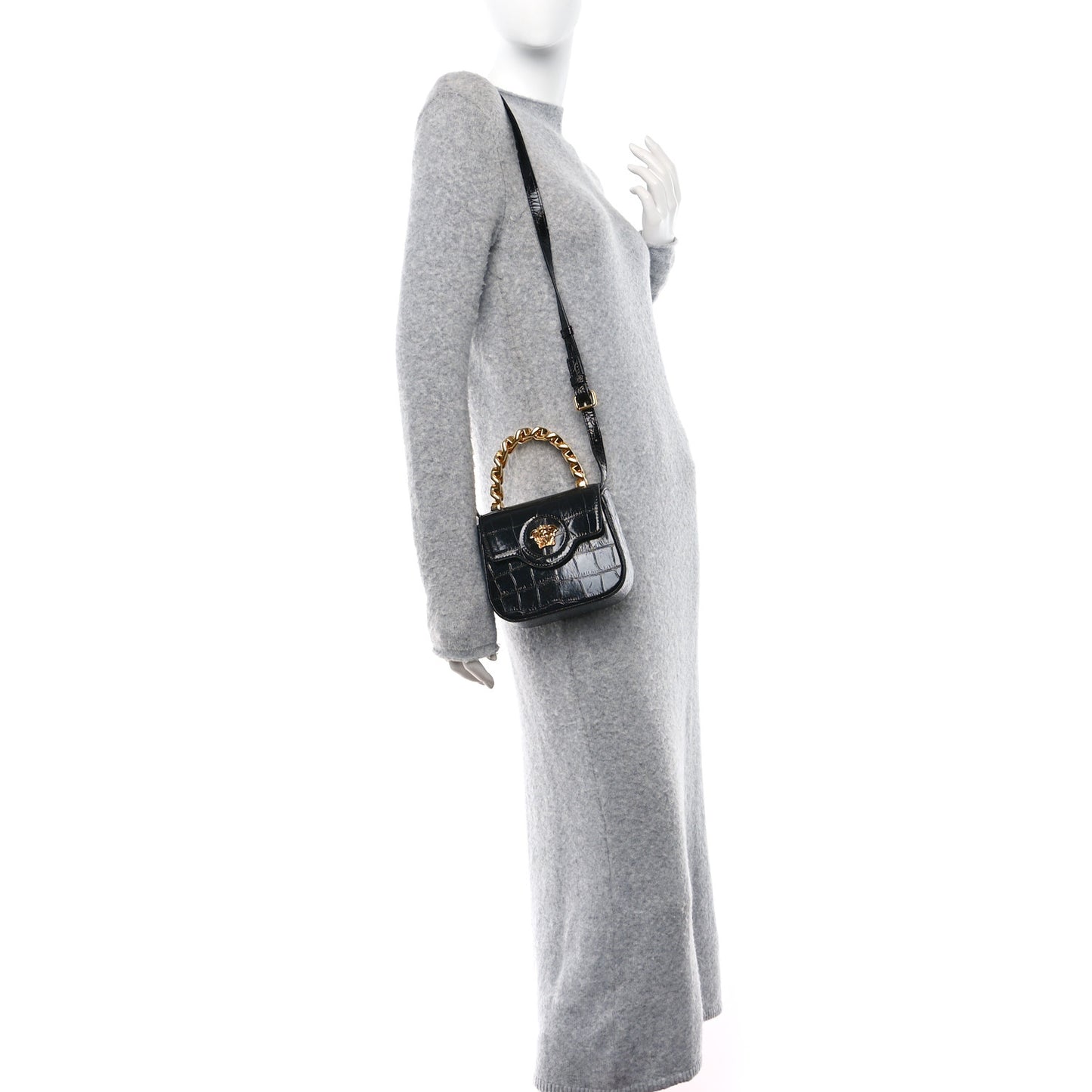 Patent Crocodile Embossed Mini La Medusa Bag Black