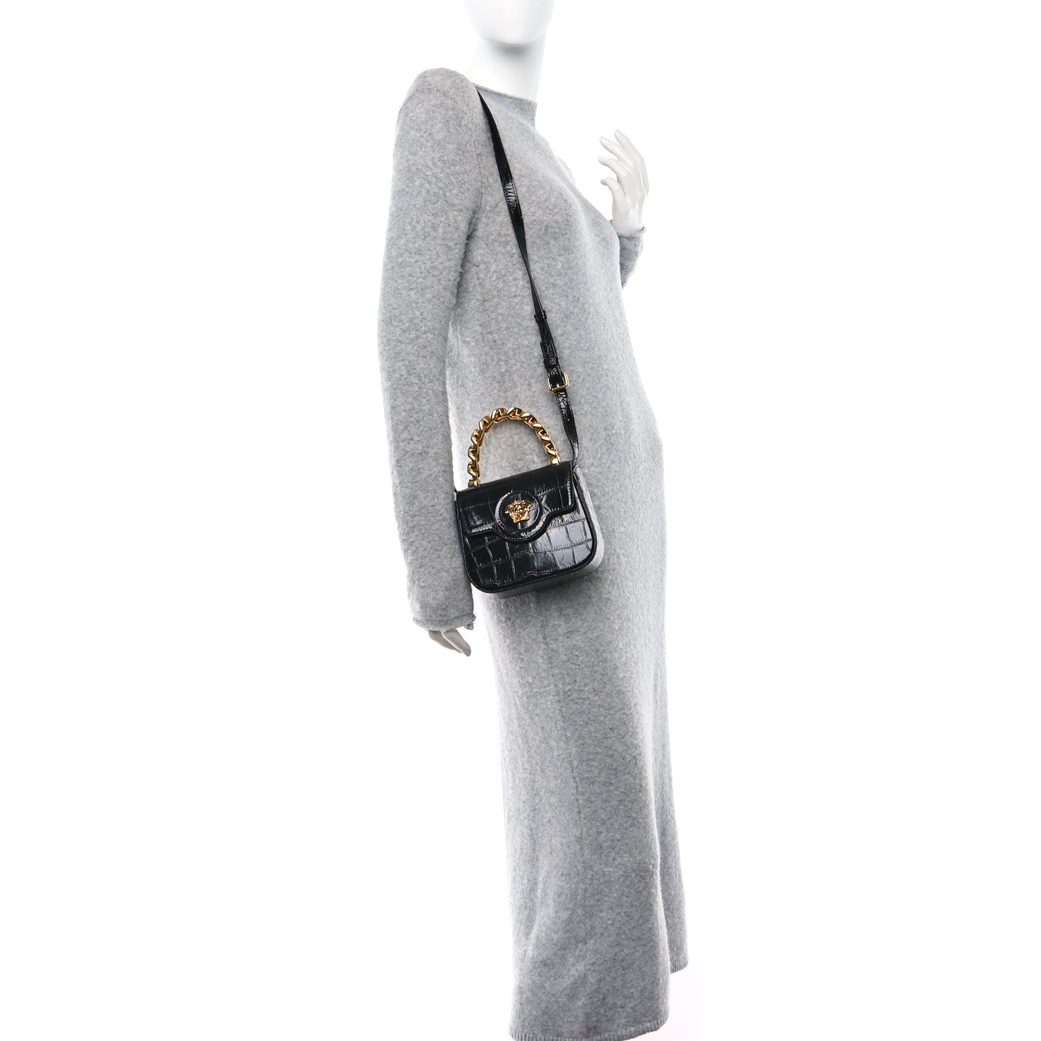 Versace Patent Crocodile Embossed Mini La Medusa Bag Black 2 of 9