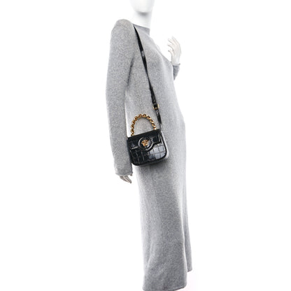 Versace Patent Crocodile Embossed Mini La Medusa Bag Black 2 of 9