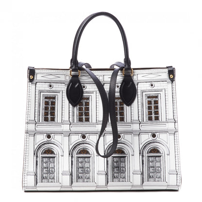 Louis Vuitton X FORNASETTI Calfskin Architettura Onthego MM Black White 1 of 8