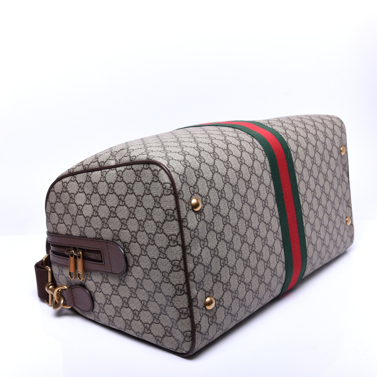Gucci GG Supreme Monogram Textured Dollar Calfskin Web Medium Ophidia Carry-On Duffle Bag Beige Ebony New Acero 4 of 16