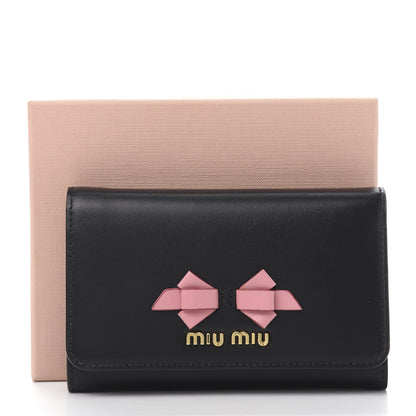 Miu Miu Soft Calf Bow Wallet Black Petalo 7 of 7